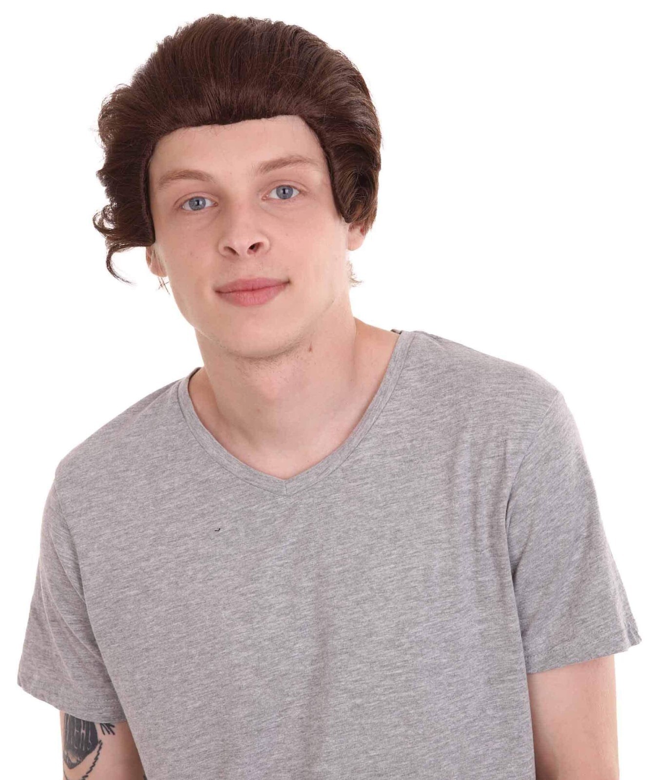 Men Short Brown All Back Halloween Wig | Premium Breathable Capless Cap | HM-465