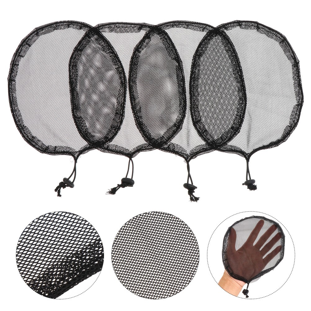 4Pcs Black Ponytail Hairnet Wig Cap Elastic Hair Bun Cover Breathable Soft