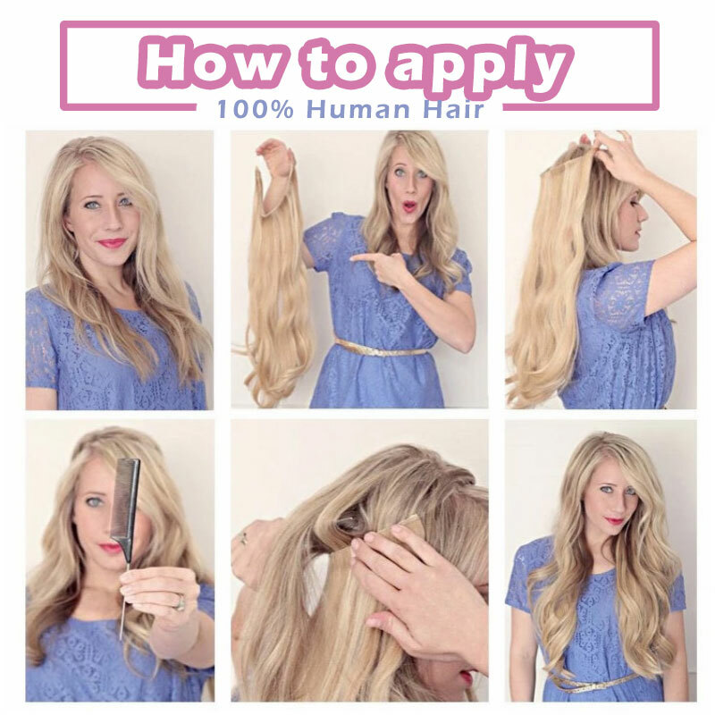 Invisible Wire Clipless Real Remy Human Hair Extension One Piece Long Weft