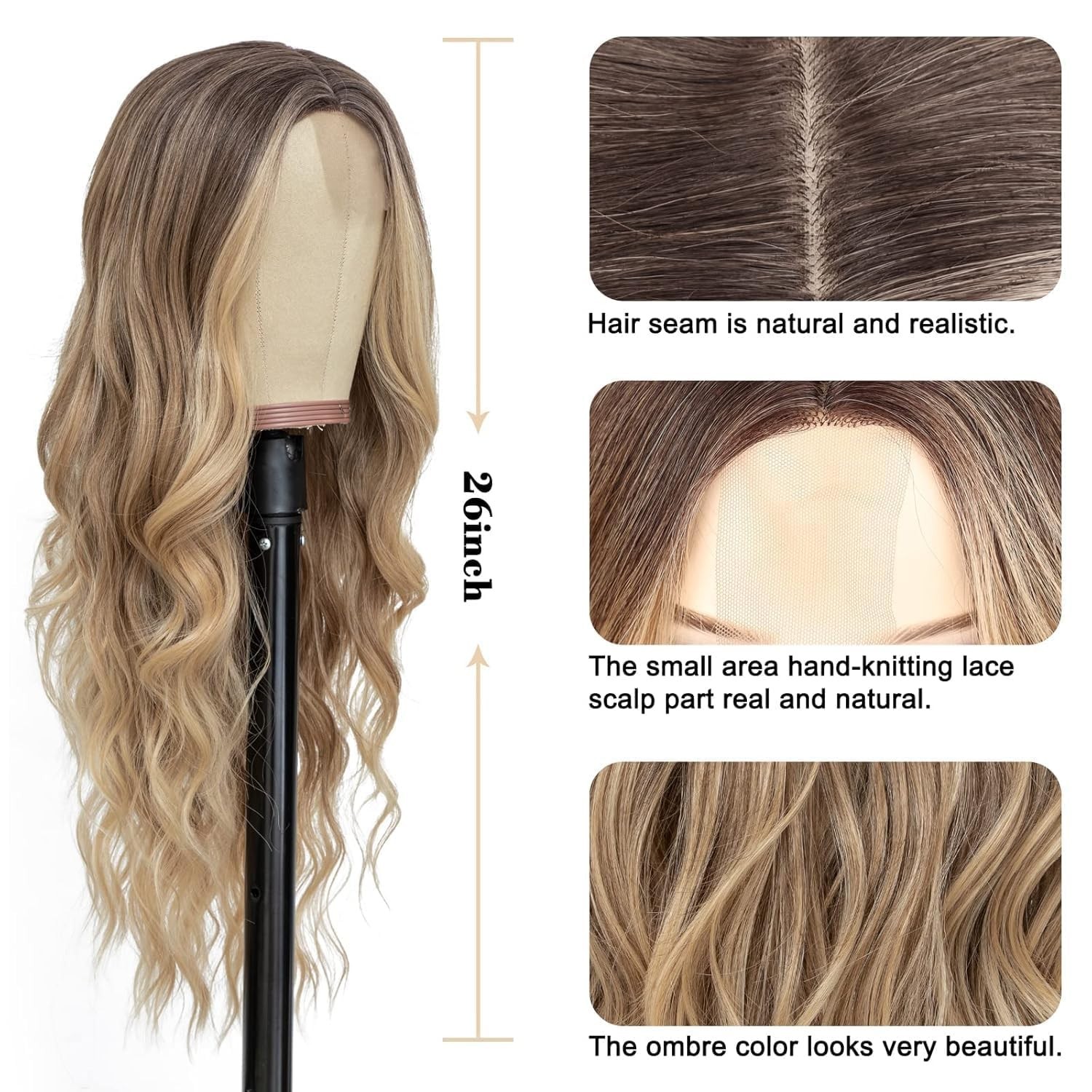 Versatile 26-Inch Ombre Blonde Wavy Wig – Perfect for Parties & Daily Wear