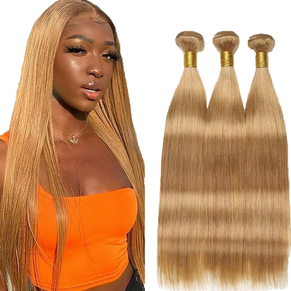 Giginger Brazilian Human Hair Bundles 24 26 28 Inch Honey Brown 27 Color
