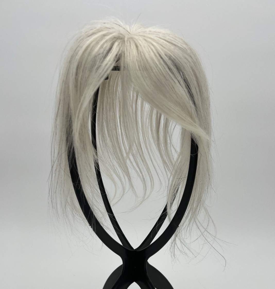 White Light Blonde Black Strand w/ Bangs 100% Human Hair 10in Topper