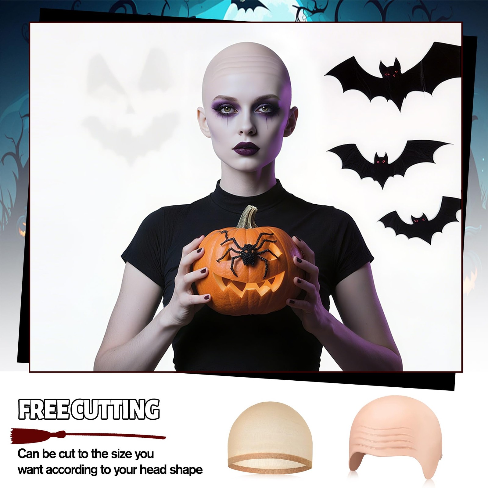1 Piece Halloween Bald Cap with Wigcap, Makeup Bald Cap for Adults Cosplay Pa…