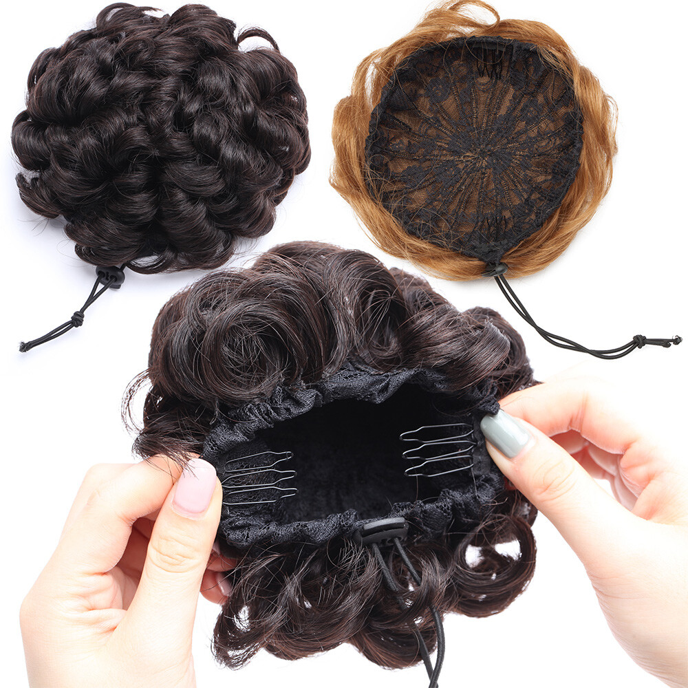 100% Remy Human Hair Messy Bun Elastic Updo Scrunchie Hairpiece Combs Extensions