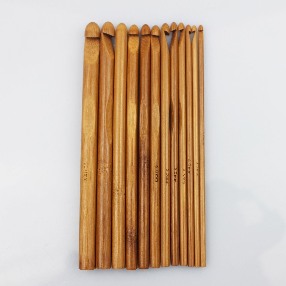 New 12 Sizes Carbonized Bamboo Handle Crochet Hooks Knit 3mm to 10mm, Brown