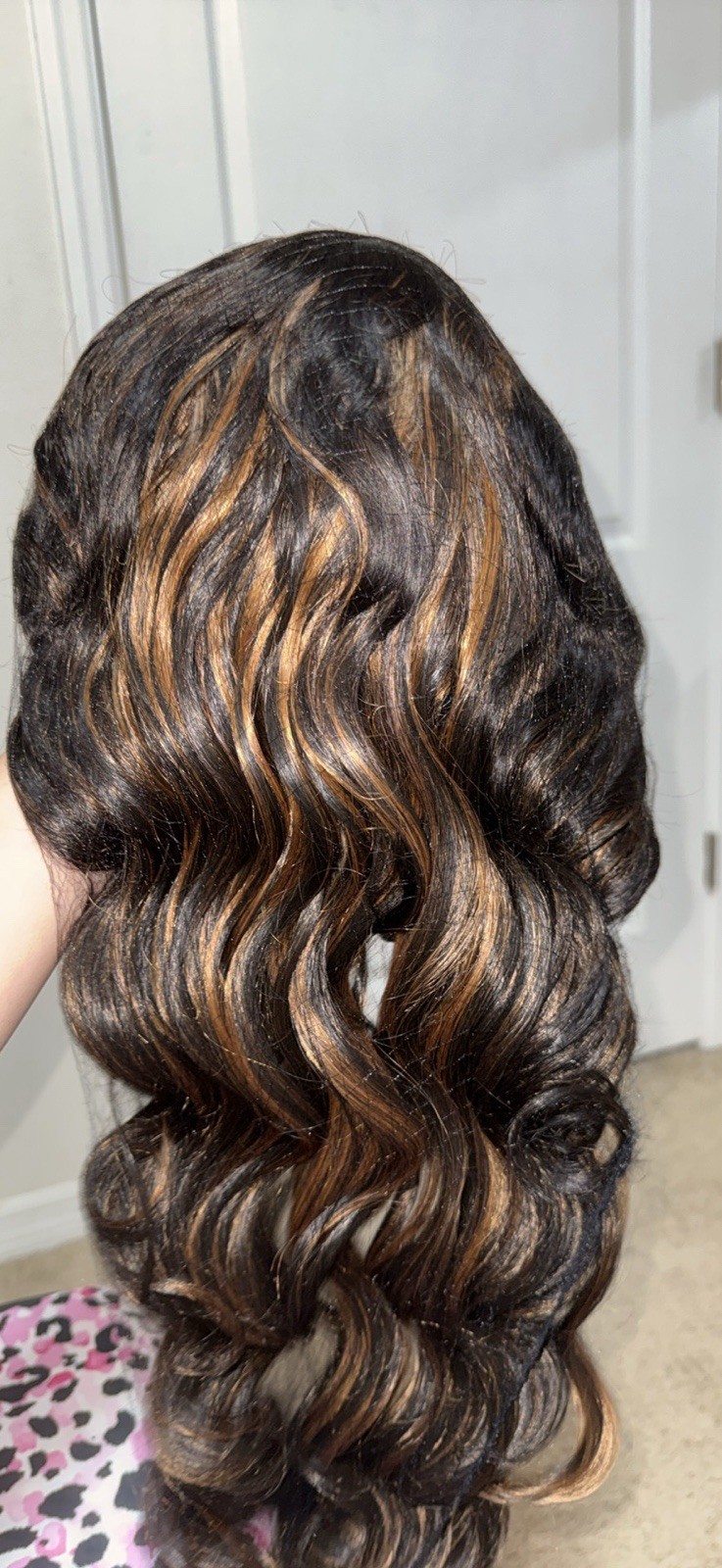 Human Hair Lace Front Wig Body Wave Dark/Light Brown Highlights Free-Part