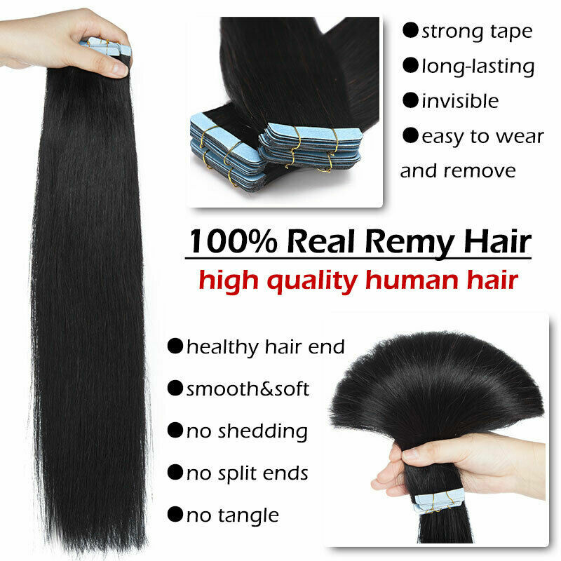 Tape in Human Hair Extensions Invisible Skin Weft Real Brazilian HairBalayage12A