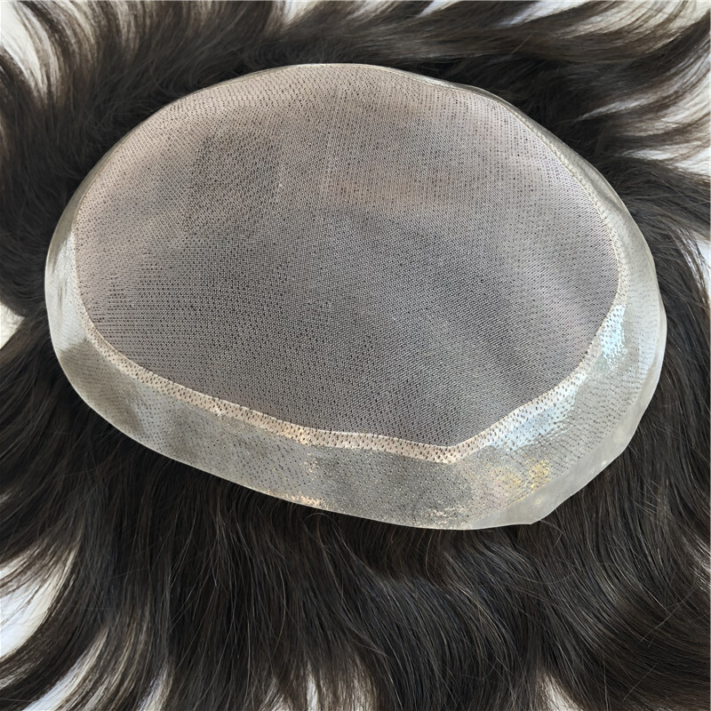 Durable Men Human Hair Replacement System Hairpiece Fine Mono Skin Around Toupee