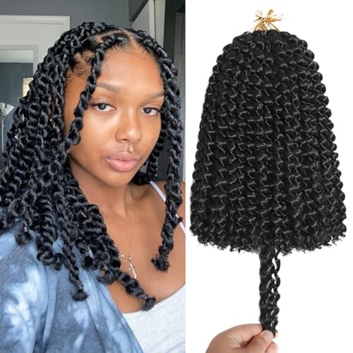Passion Twist Crochet Hair for Women Black Color 9 Packs 10 Inch (pack of 9) 1B