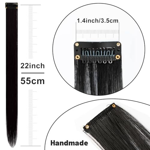 22 inch Colored Hair Extensions, Multi-colors Party Highlights Clip in Black