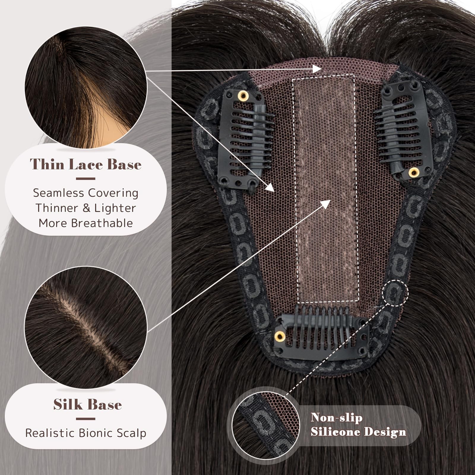 My-Lady Human Hair Toppers For Women Real Human Hair Pieces Thin 8 10Cm Silk