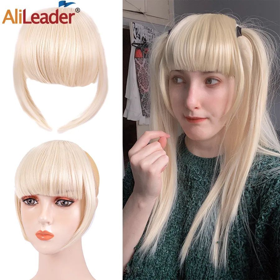 Fake Hair Bangs-Synthetic False Fringe Short Straight Extension Clip Blond Brown