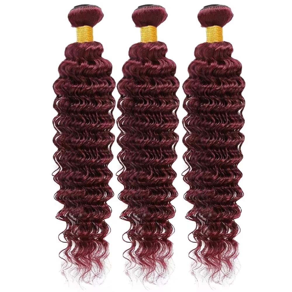 Niciitysi Color 99J Bundles Human Hair Wine Red Deep Wave Bundles 10 12 14 Inch