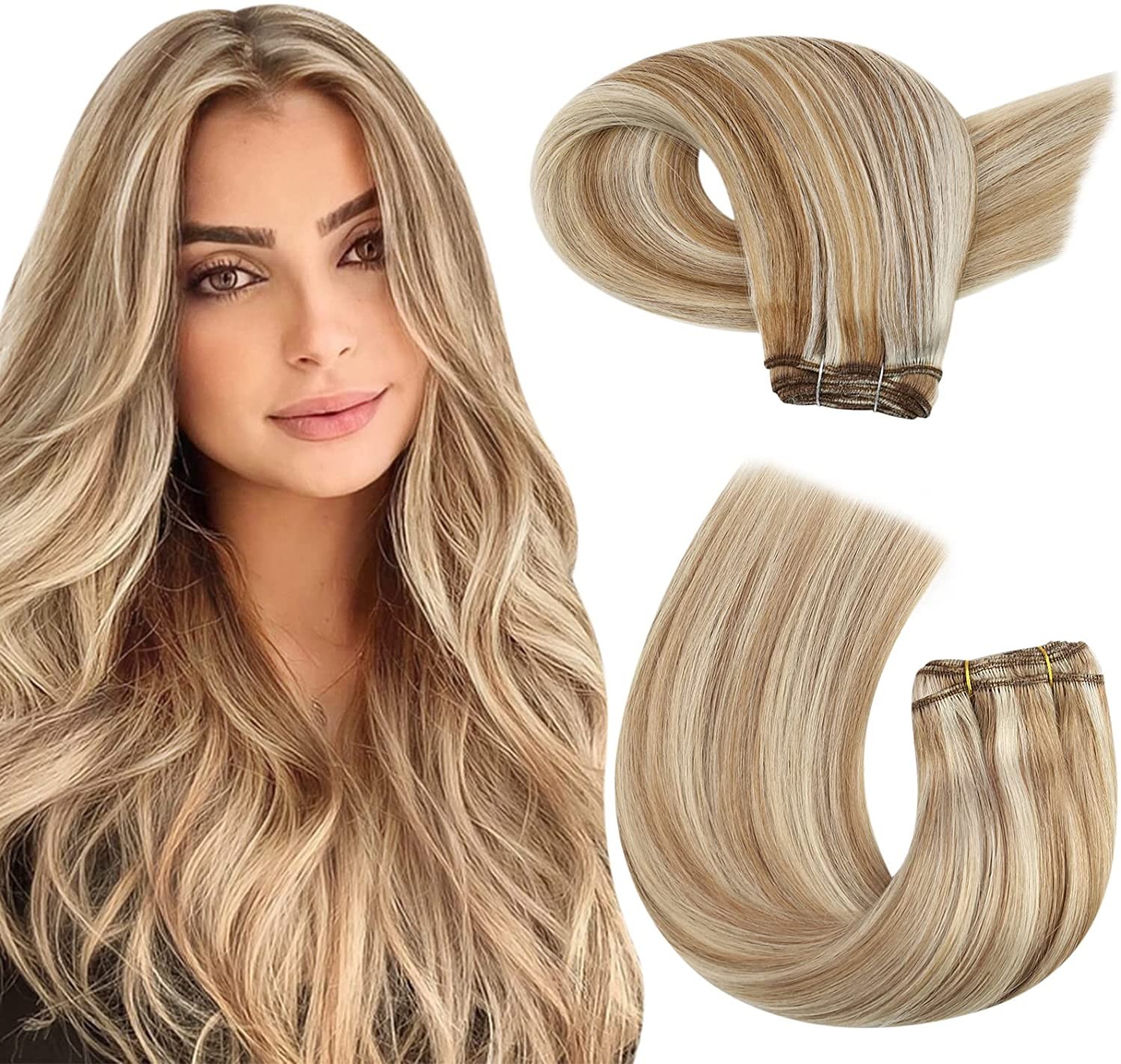 Machine Weft Sew In Remy Human Hair Extensions Double Weft Brazilian Hair Weave