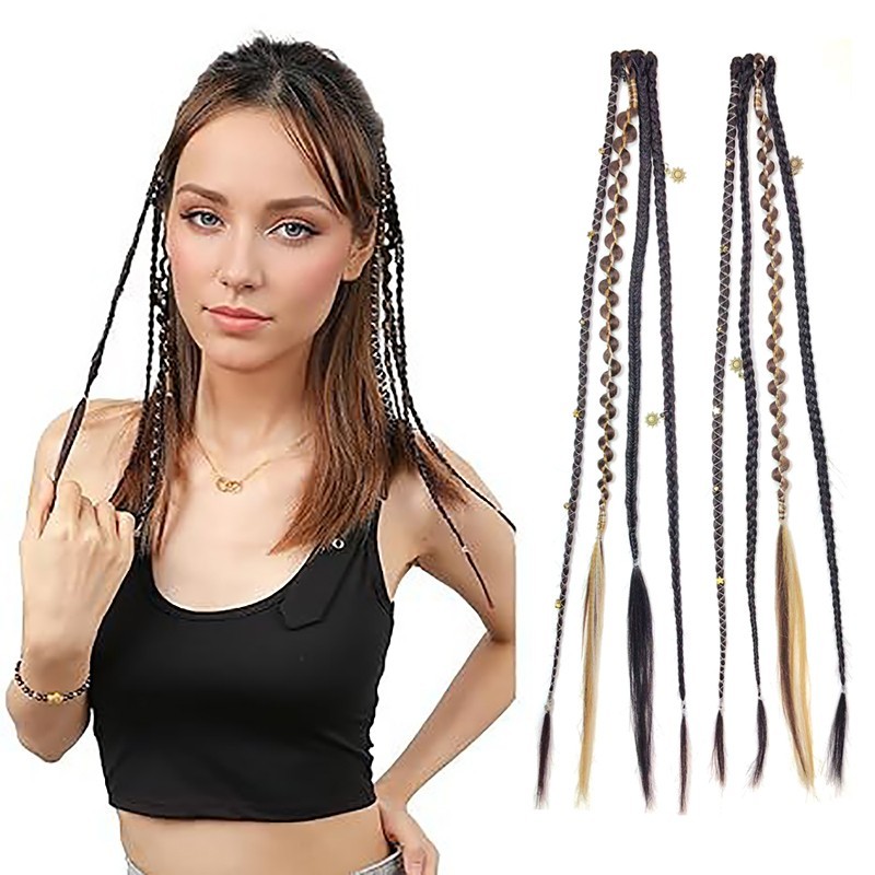 Clip in Braids Extension Boho Dreadlocks Viking Braids on Clips Medival Hair Acc