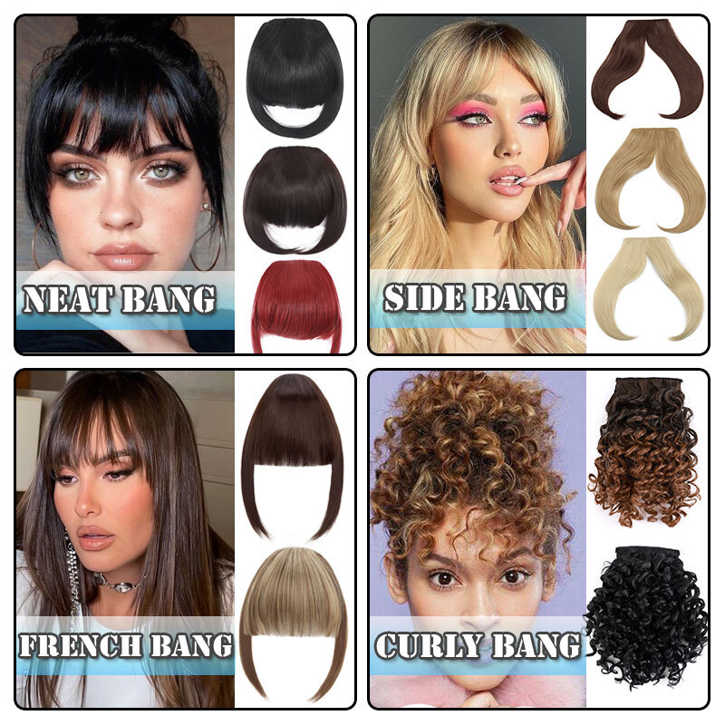 US Neat Fringe Bangs Hairpiece Clip in Short Real Natural False Hair Extensions