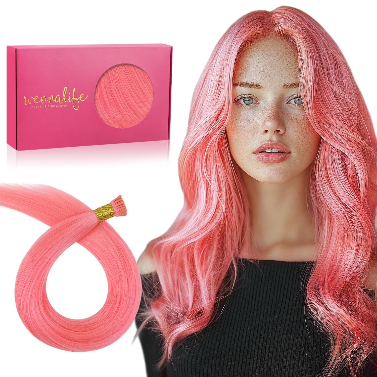 I Tip Human Hair Extensions REMY 18in 50g 50s Straight Hair Light Pink