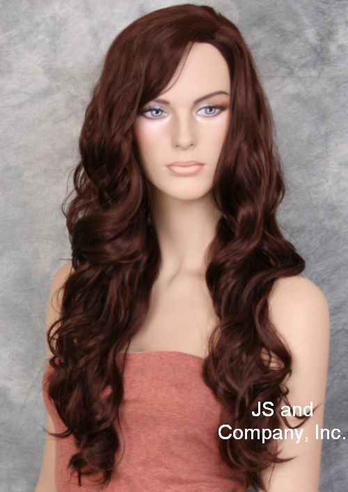 LONG spiral Curly Side Skin top WIG Dark Auburn JSOB 33