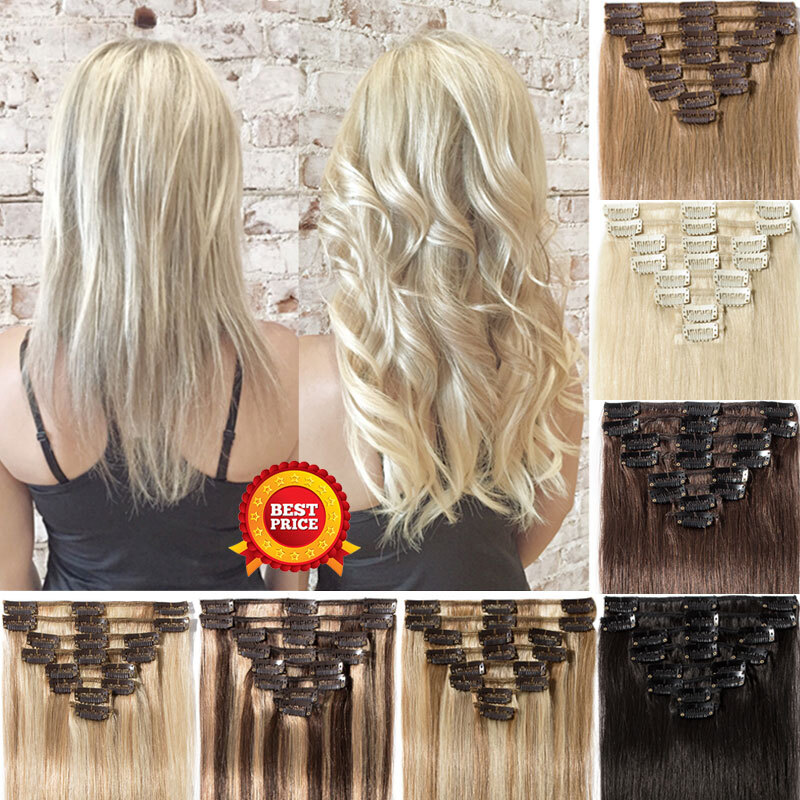 Extra Thick Double Weft Clip In Weave Remy Human Hair Extensions Full Head Brown
