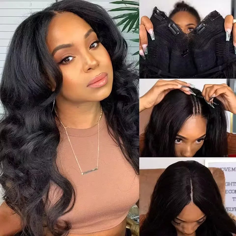 U Part V Part Body Wave Human Hair Wig 200 Density 26 Inch Brazilian Wig