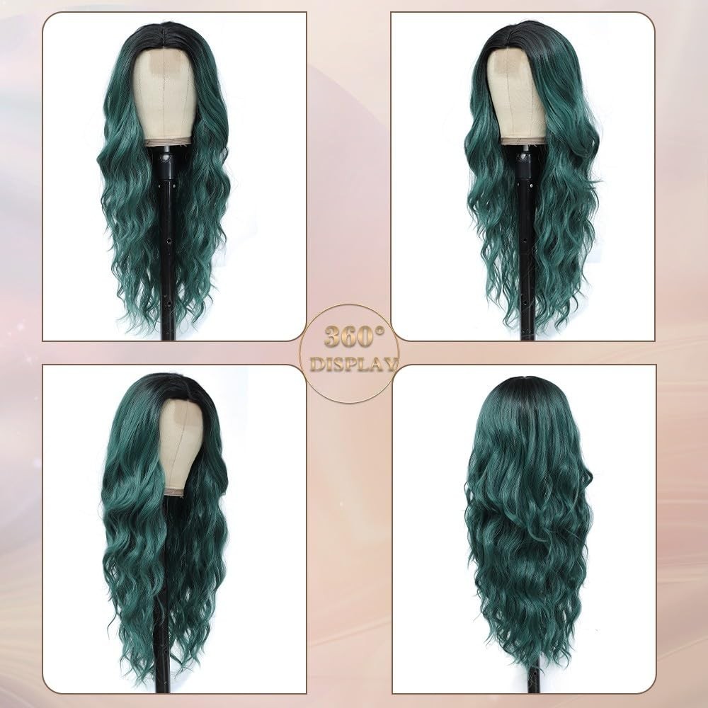 Modern Ombre Green Hair Wig – 26″ Synthetic Heat Resistant
