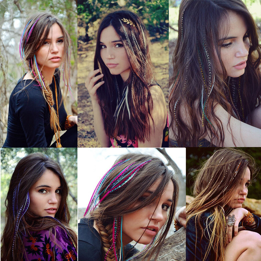 Wig Colorful Feather High-Temperature Fiber Feather Stripe Hair