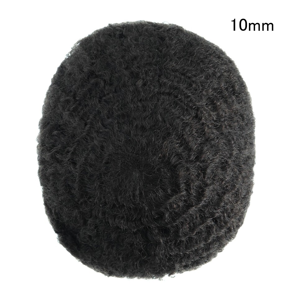 Mens Human Hair Toupee Afro Curl Hair System French Lace Black Hair Piece