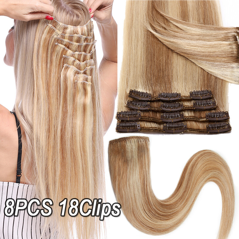 CLEARANCE Clip In Hair Extensions 100% Real Remy Human Hair 8Pieces Full Head