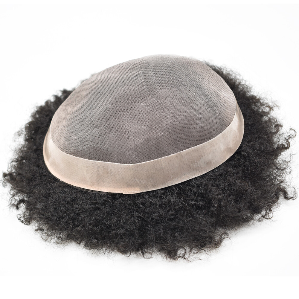 Hair Units for Black Men Afro Kinky Curly Fine Mono Lace Men Toupee Hair System