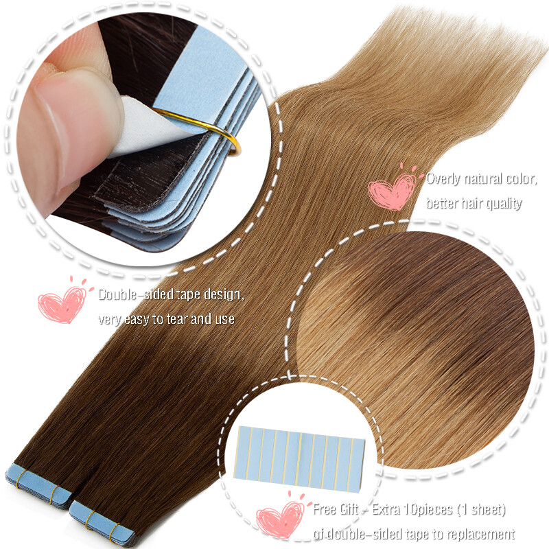 60pcs American Skin Weft Tape In Hair Extensions Full Head 100% Remy Human Hair
