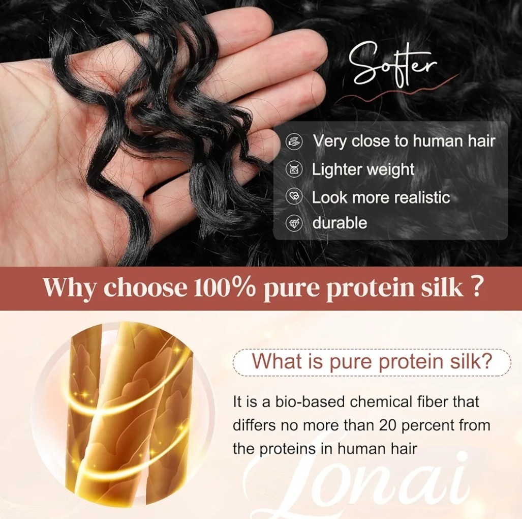 LONAI 4PC Clip in Hair Extensions 26 Inch Curly Silk Natural Black Color