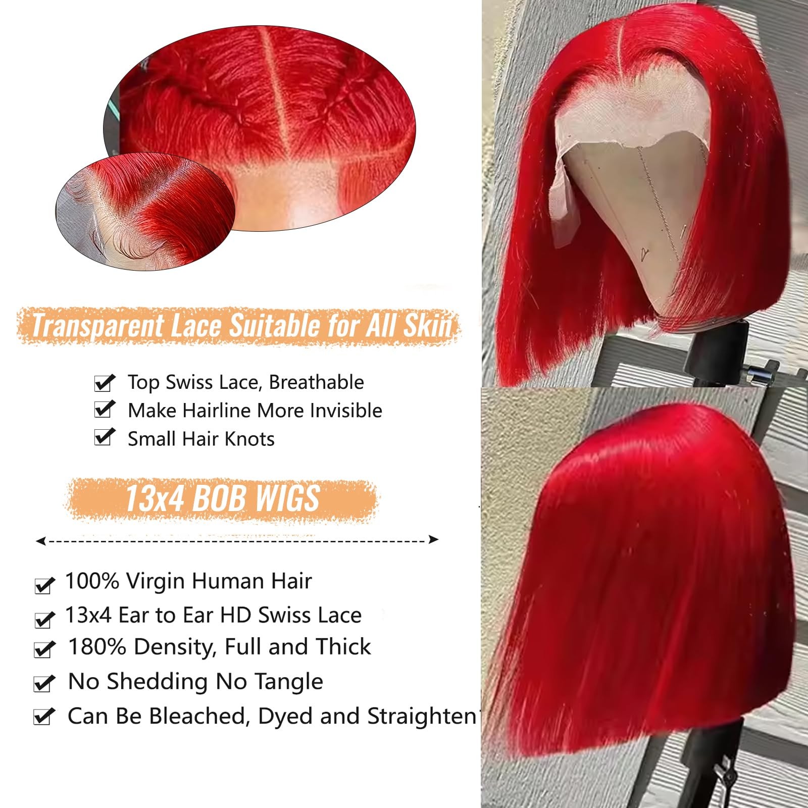 Munx 13X4 Bob Wig Wear And Go Glueless Wigs Real Human Hair 14 180 Density