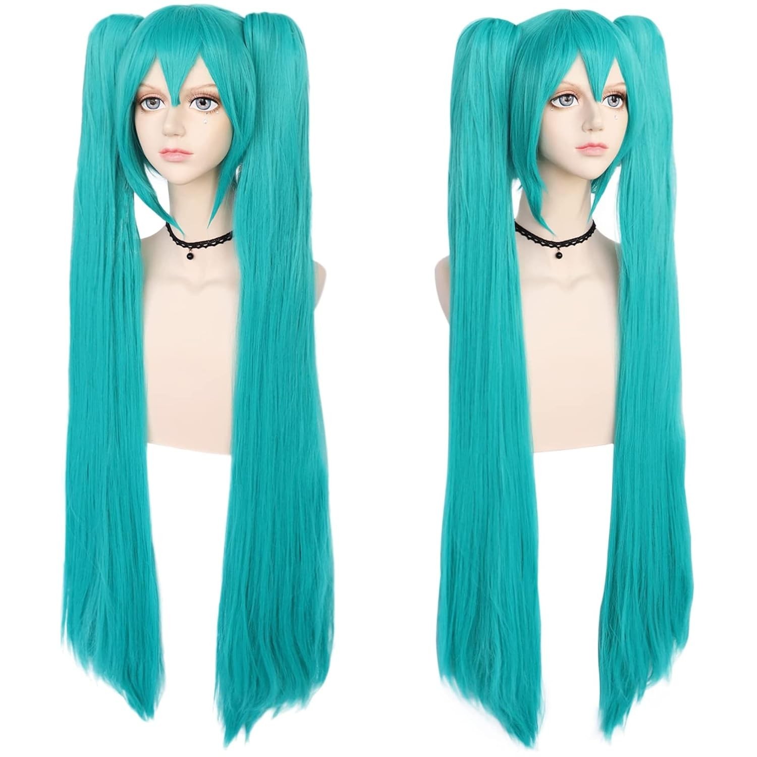 Hair Cap+48inch/120cm Green Wig Cosplay Green Teal wig Double Ponytail Wig Lo…