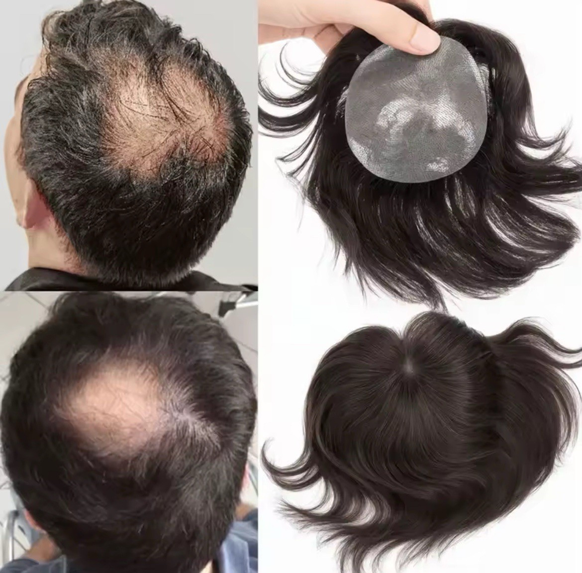 Men’s Toupee Hairpiece Tape-In Closure Straight 6in Multi Color