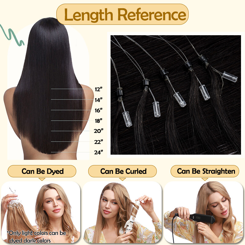 Micro Loop Ring Beads 100% Remy Human Hair Extensions 200g for Thick Full Head