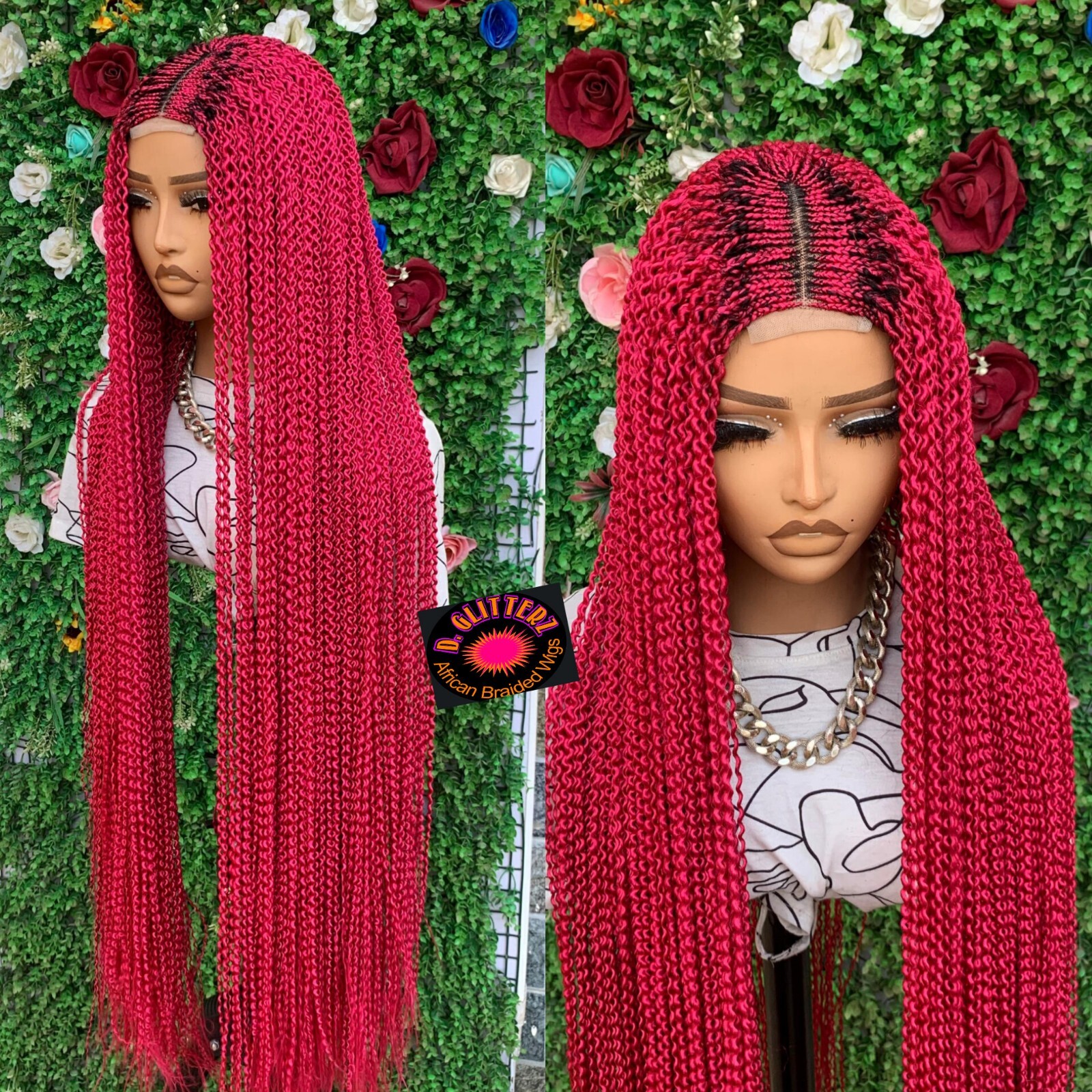 WATERMELON BRAIDED WIGS ON 2*4 LACE CLOSURE 42″