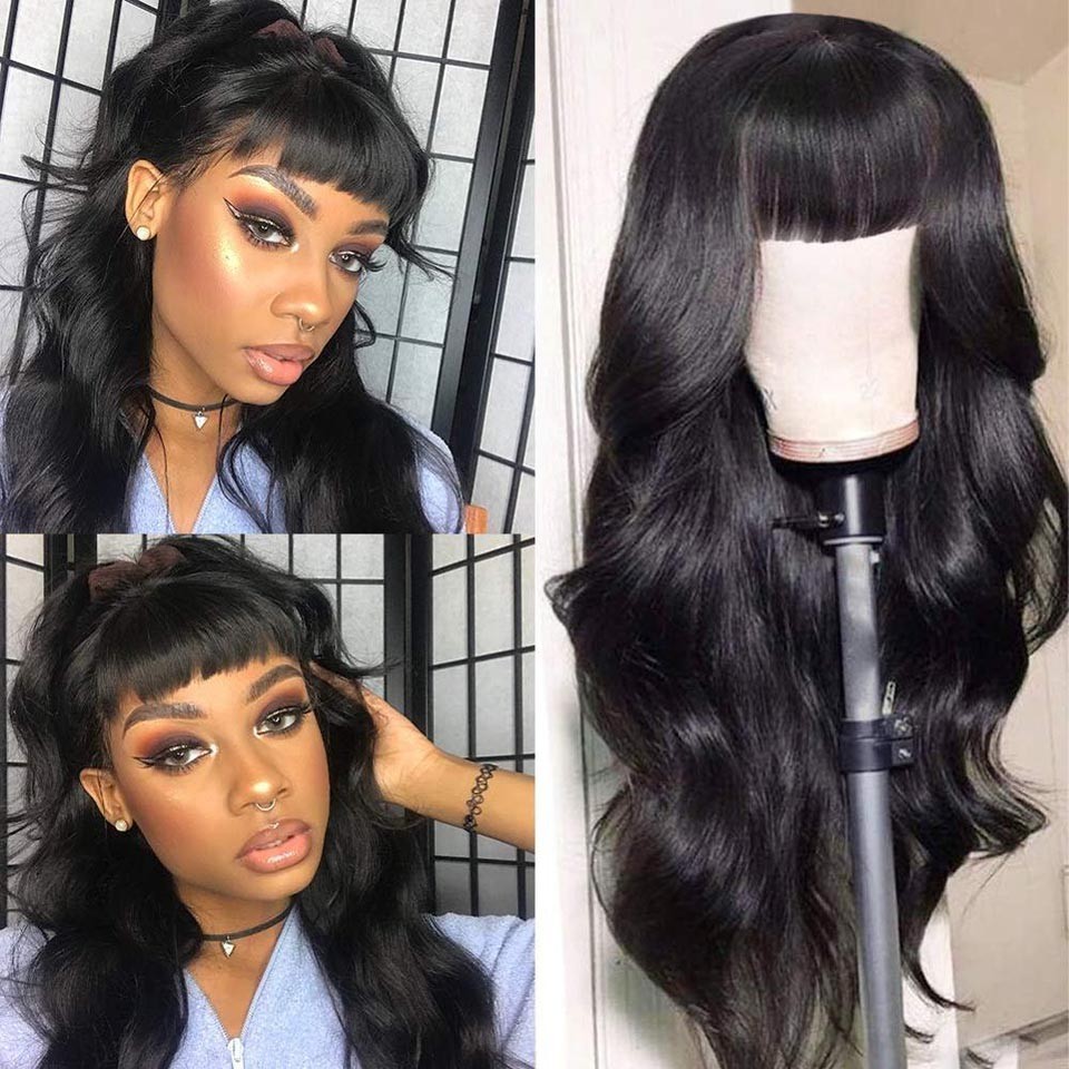 Body Wave Wig with Bangs Human Hair Wigs Glueless Machine Made Wig with Bang