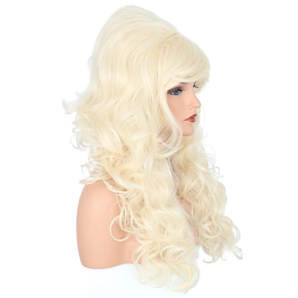Blonde Bouffant Beehive Wig Long Curly for Women Halloween Costume Wig