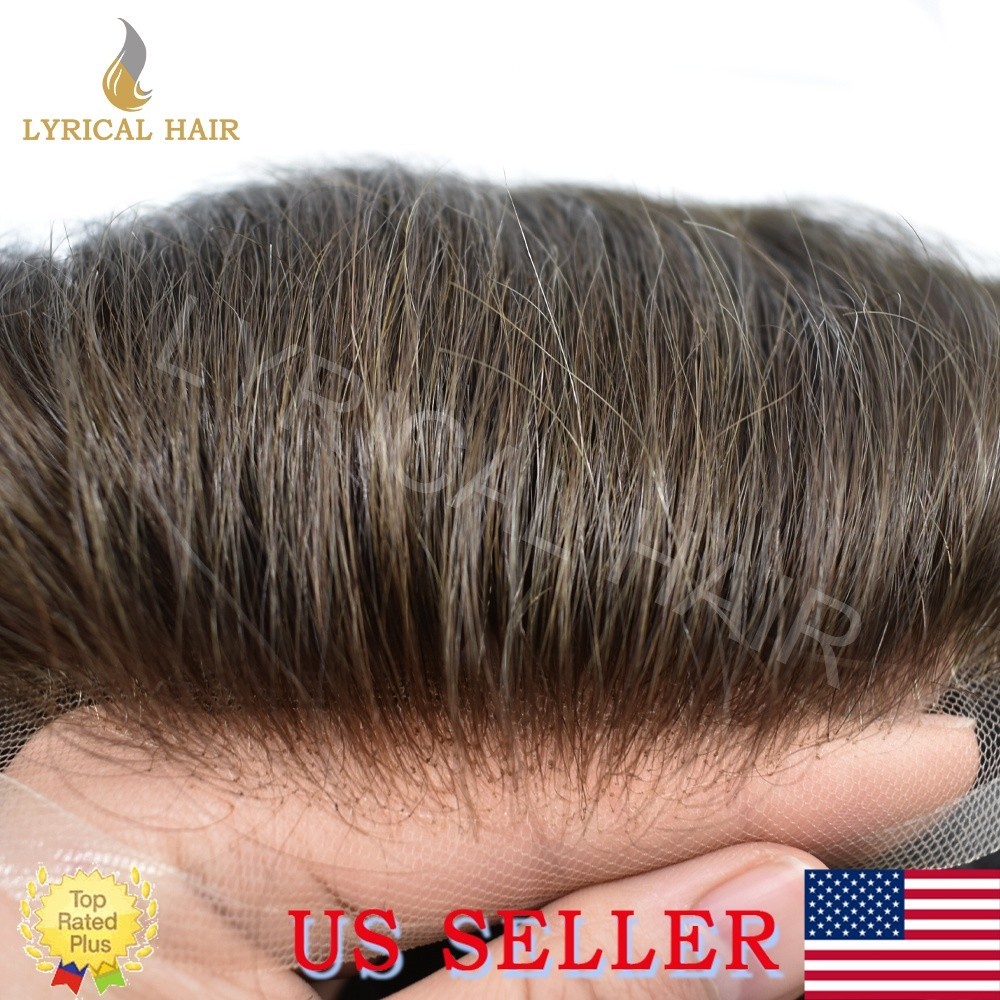 Swiss Lace Front Mens Toupee Human Hair Replacement System Skin PU Hairpiece Wig