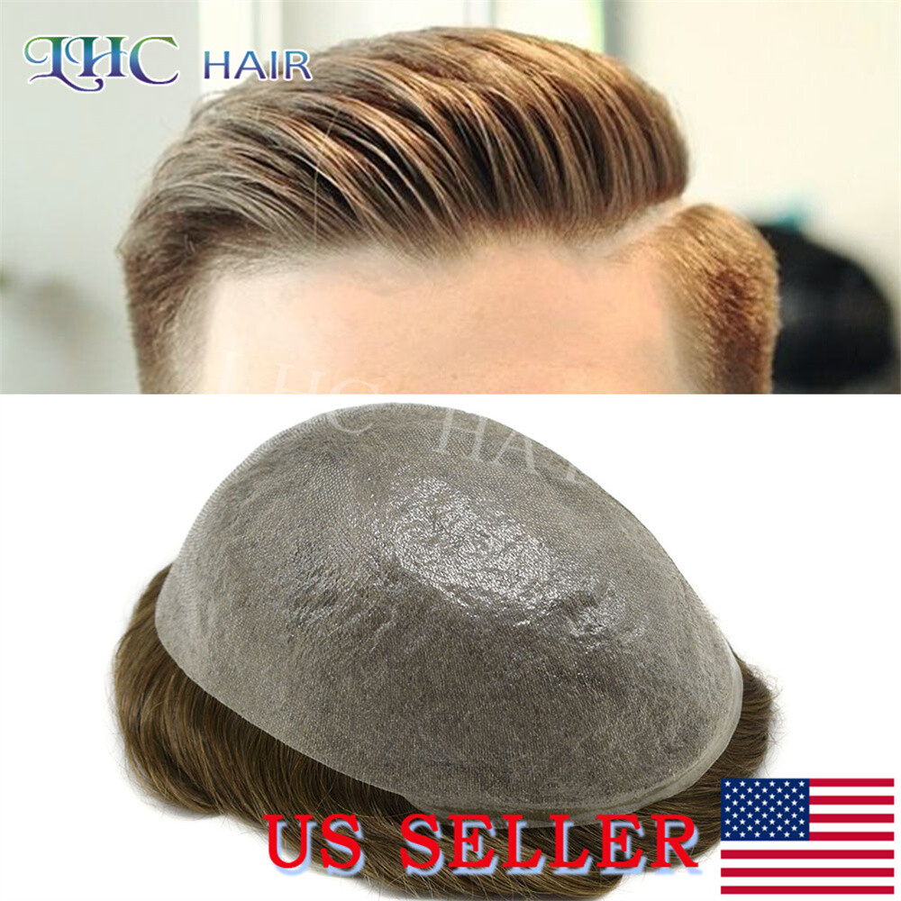 Ultra Thin Skin Mens Toupee All Colors Human Hair Piece Replacement System Wigs