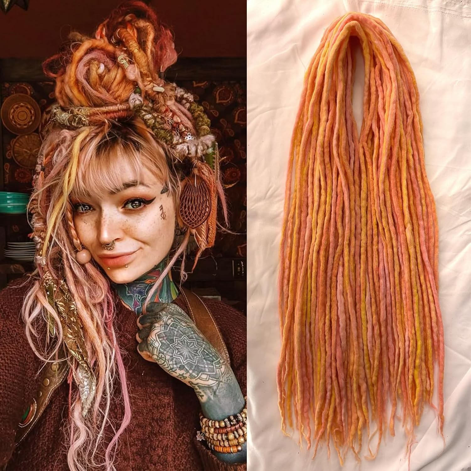 22″ Wool Double Ended Dreadlock Extensions – 15 Strands Mixed Brown Hippie Style