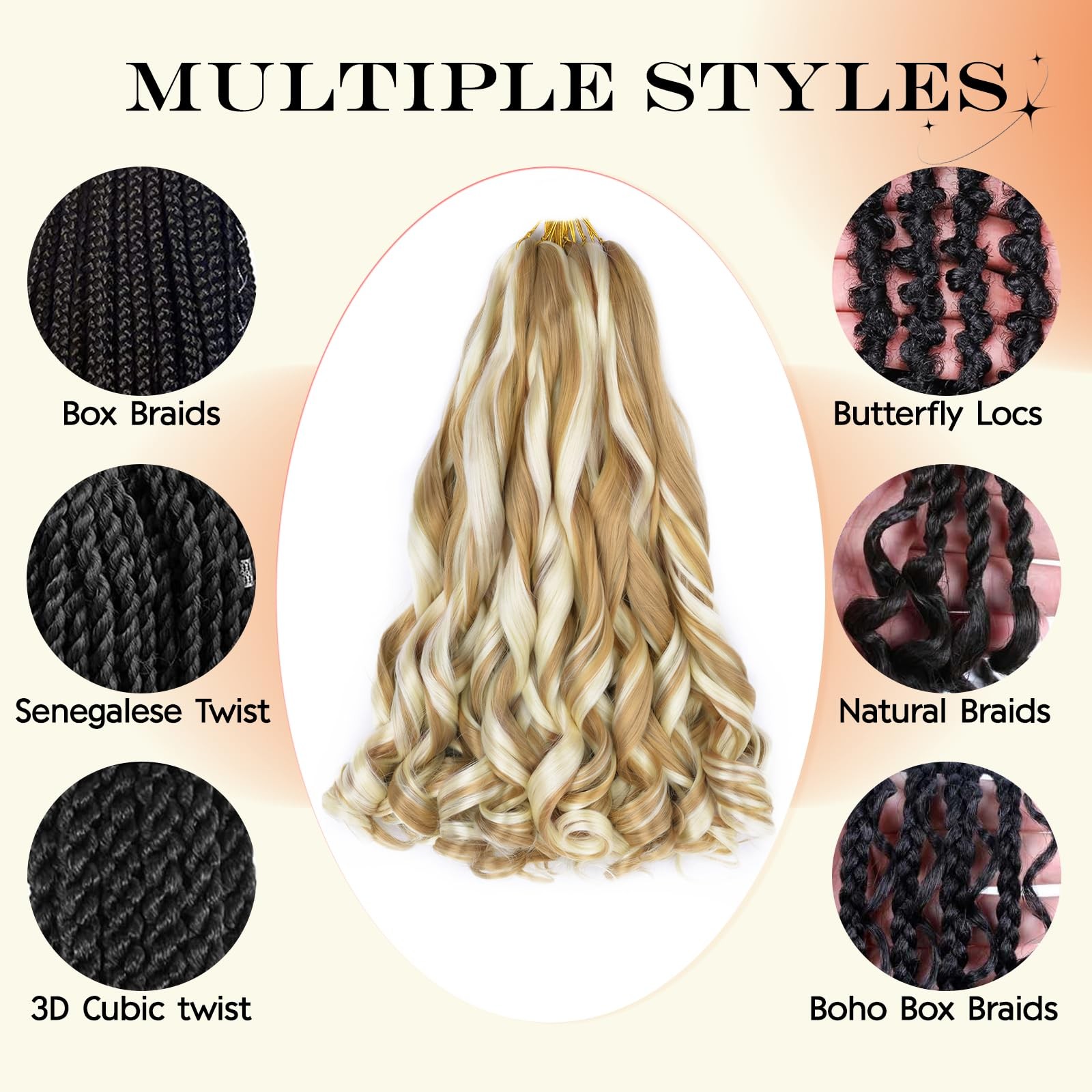 French Curl Braiding Hair 8Packs 16″ Pre-Stretched Synthetic Spiral Curly Croche