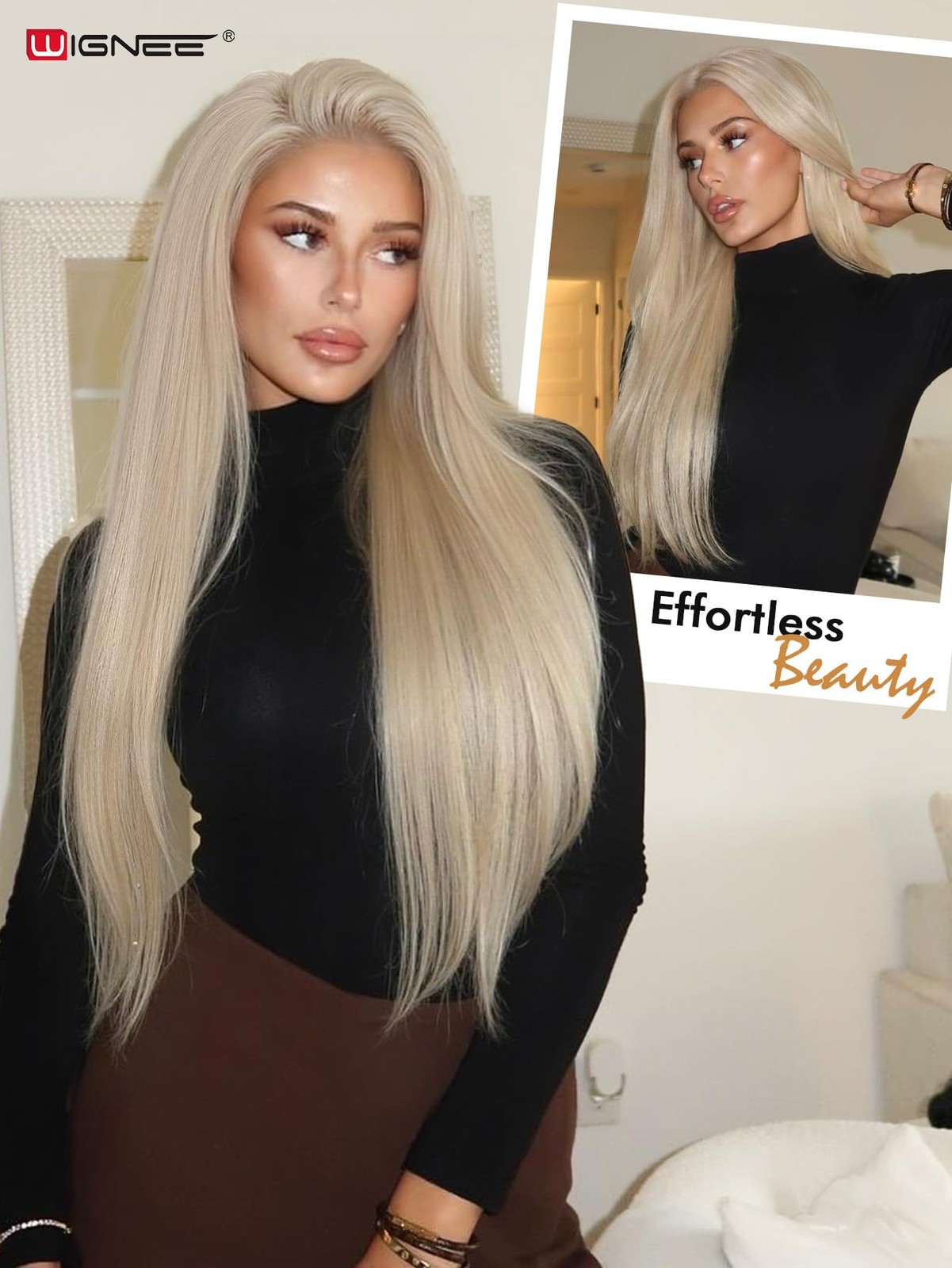 Wignee 13X6 Synthetic Lace Front Wig 28 Ash Blonde Wig Pre-Plucked Handmade