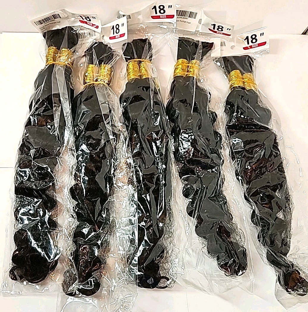 LOT OF 5 Human Braiding Hair 12A Deep Wave 1B for Braids 2 Bundles/Pack 500G 18″