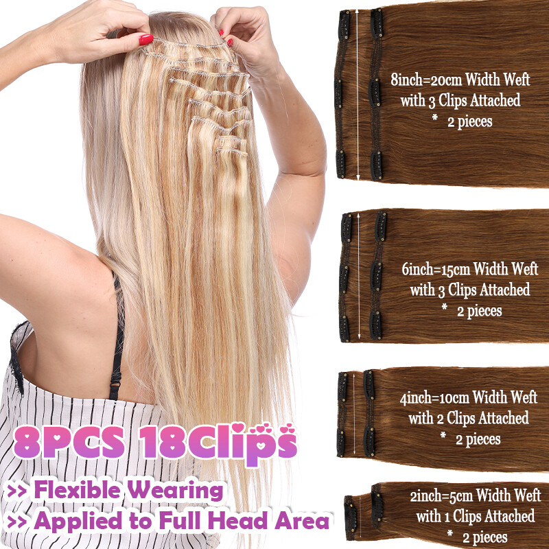 Premium Hair Extensions Clip In Real Remy Human Hair 8PCS Full Head Hairpiece US