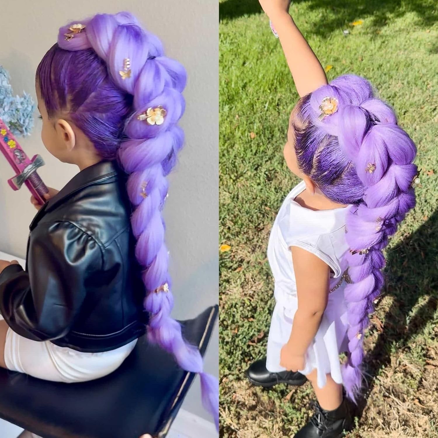 30 Inch Lavender Purple Braiding Hair Extensions for Kids, Flame Retardant Fiber