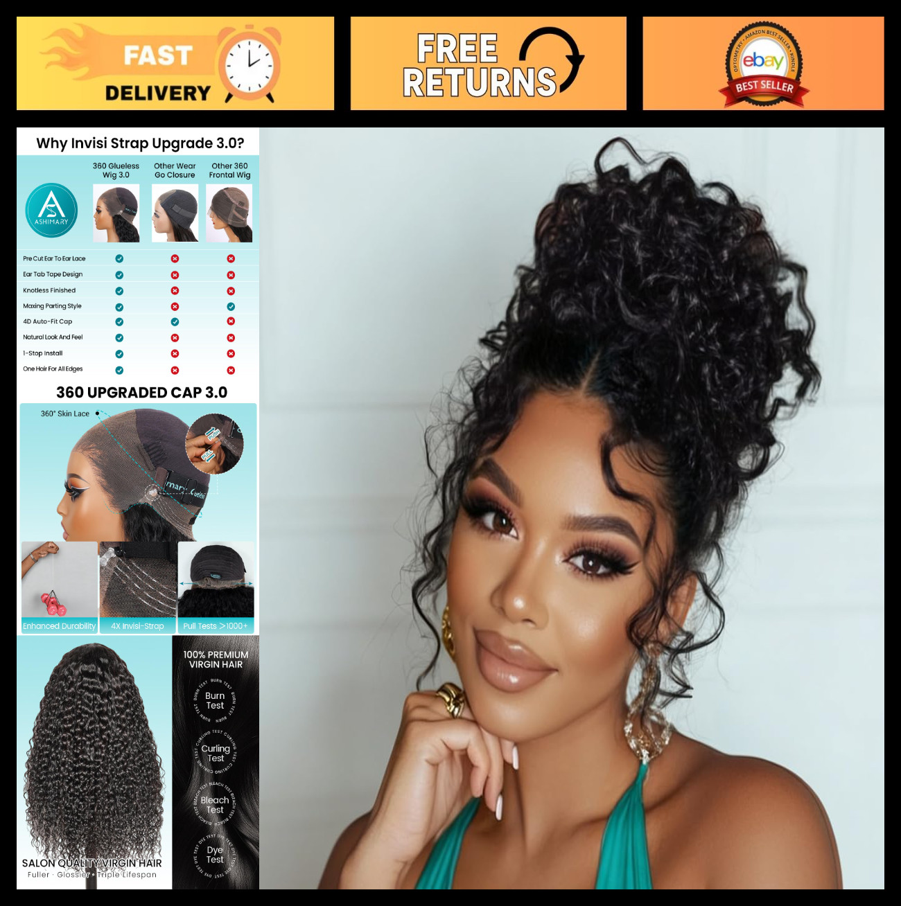 22 Inch HD Lace Front Wig – Water Wave, Glueless, Pre-Plucked, 200 Density Human