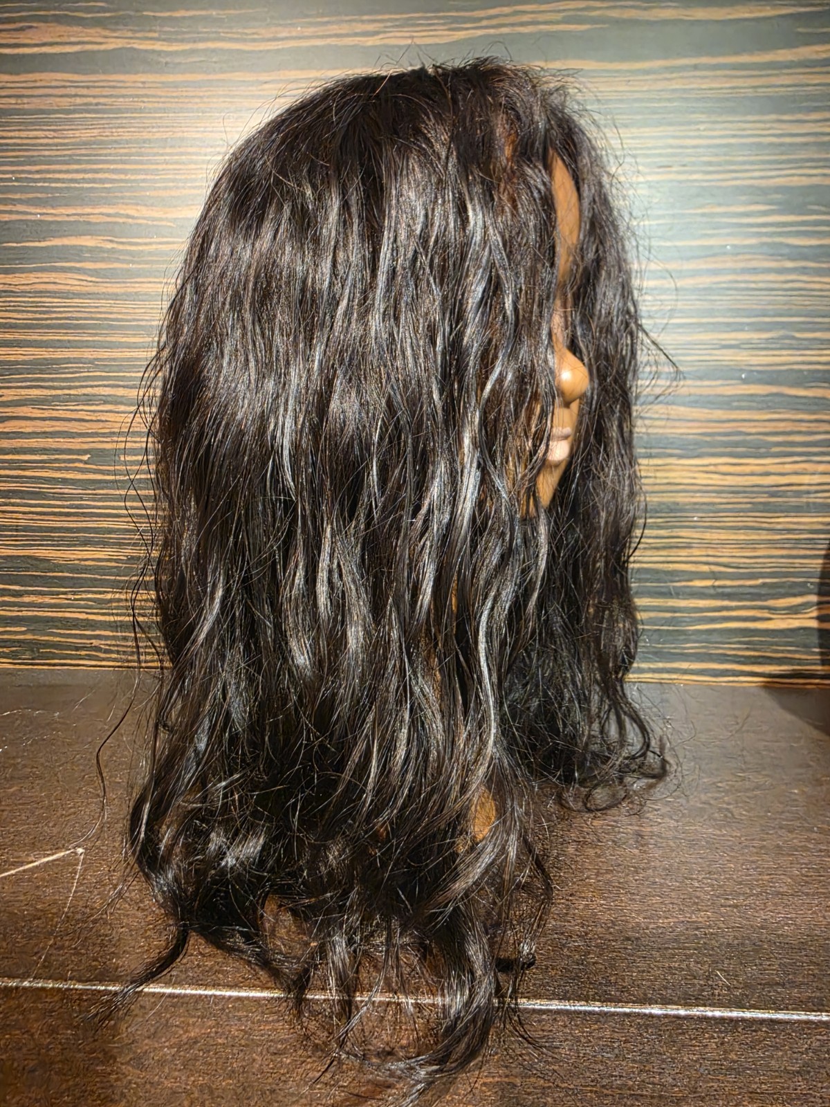MAYDE 100% HUMAN HAIR Dark Brown CURVY BOUNCY ‘WET & WAVY’ WIG – 16 INCHES