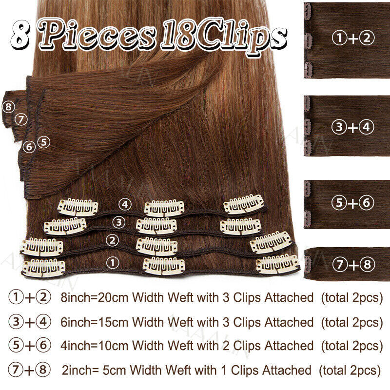 CLEARANCE Clip In 100% Remy Human Hair Extensions Full Head Highlight 16-24″ 9A