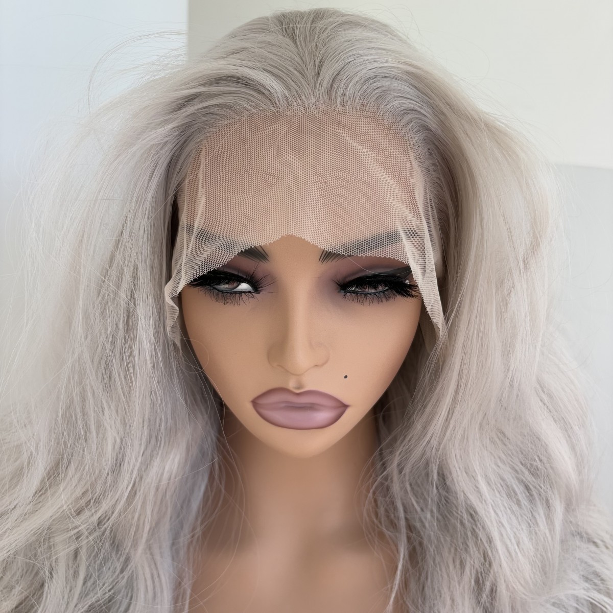 Heat Resistant Hair Long Wavy Silver gray Women T Lace Frontal Wigs Soft